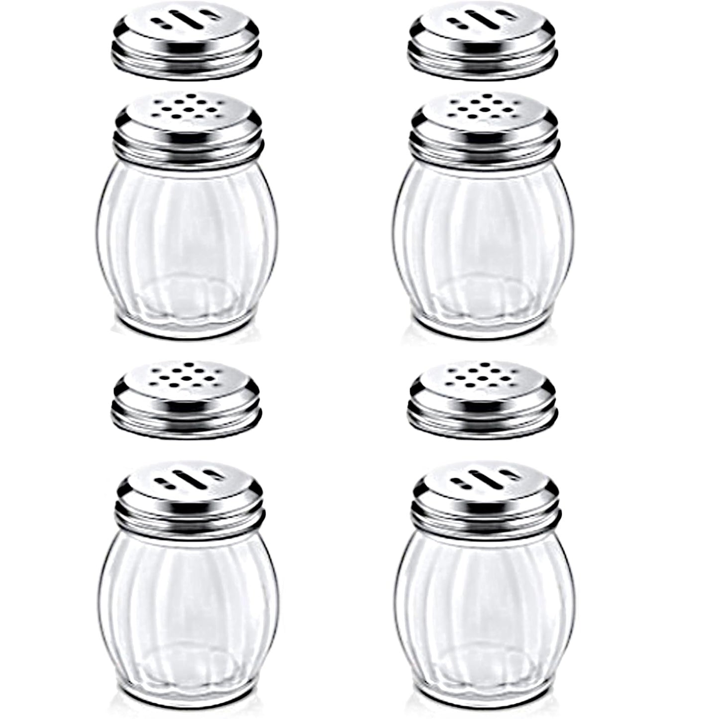 Glass Spice Shaker Set with Stainless Steel Top, 6 Ounces, 4-Piece, Salt and Pepper Dispensers (4)