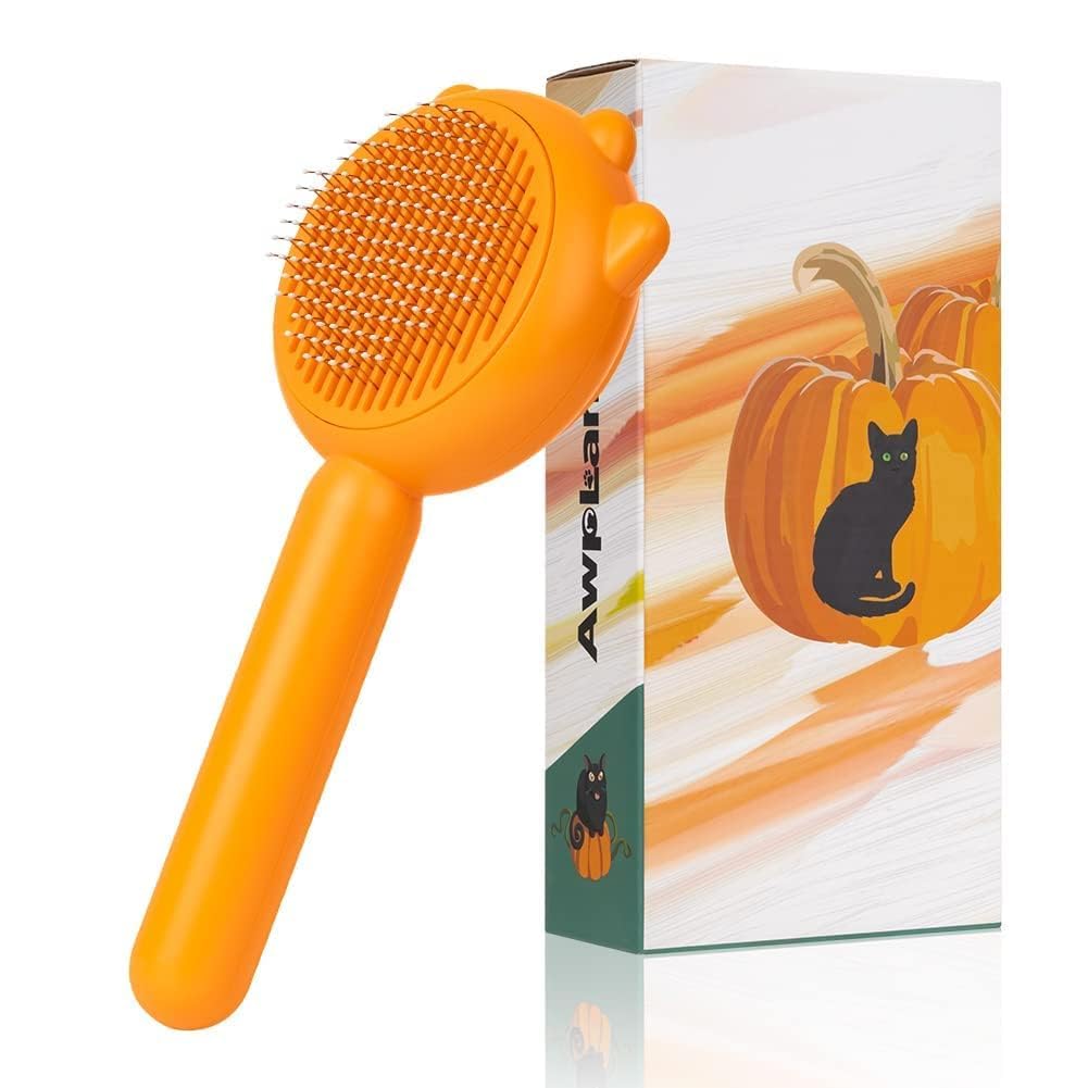 Awpland Pet Demon Brush, Cute Self Cleaning Slicker Brush for Dogs Cats Puppy Rabbit, Professional Pet Grooming Hair Removal Tool for Short & Long Hair