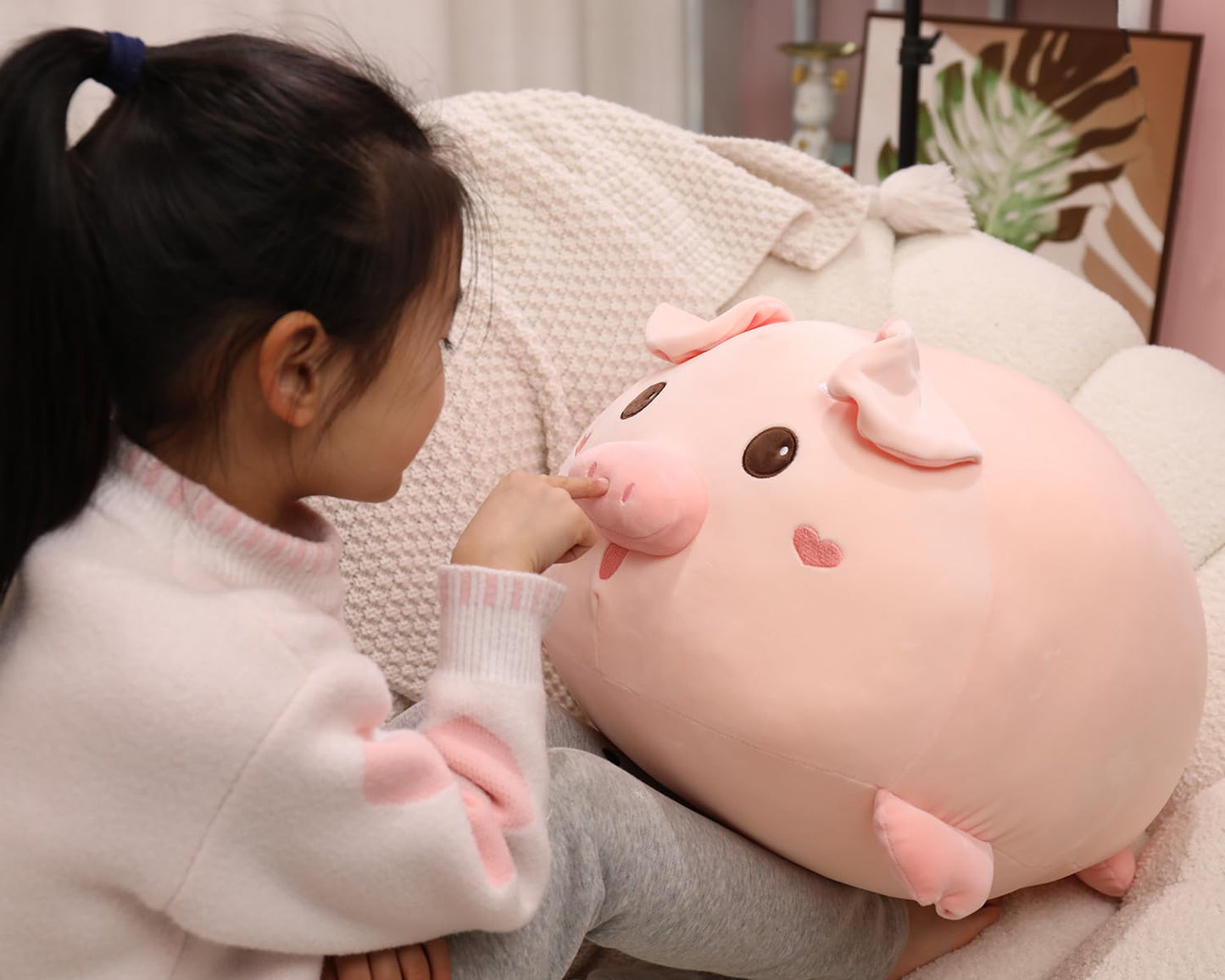YESGIRL 20.5 inch Super Soft Pig Plush Pillow, Adorable Stuffed Animal Toy, Chubby Kawaii Pig Plushie for Boys Girls, Cute Room Decor Fat Animals Pillow, Kids Gifts for Birthday,Valentine,Christmas