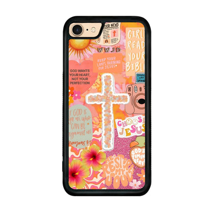 MMYAJT Classic Religious Sayings Christian Phone Case Fit for iPhone 7/8/SE — TPU Orange Aesthetic Cross God Jesus Phone Cover Gift for Boy Girl Men Women