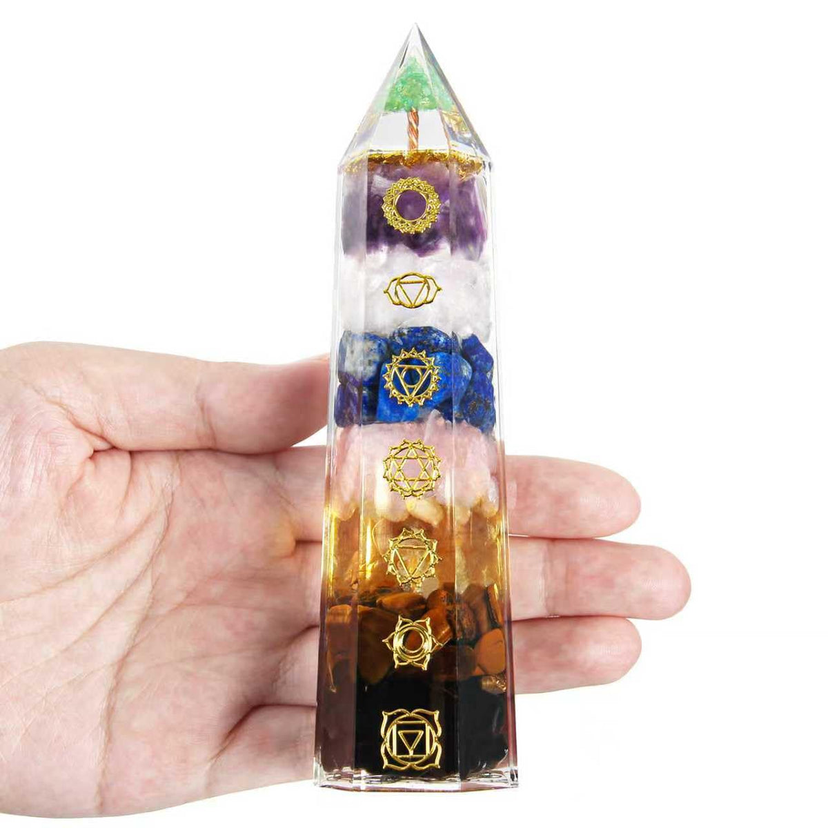 7 Chakra Crystal Wand – Handmade Crystal Tower with Tree of Life Healing Crystals for Chakra Balance, Energy Cleansing, Reiki, Home Decor, Crystals and Healing Stones