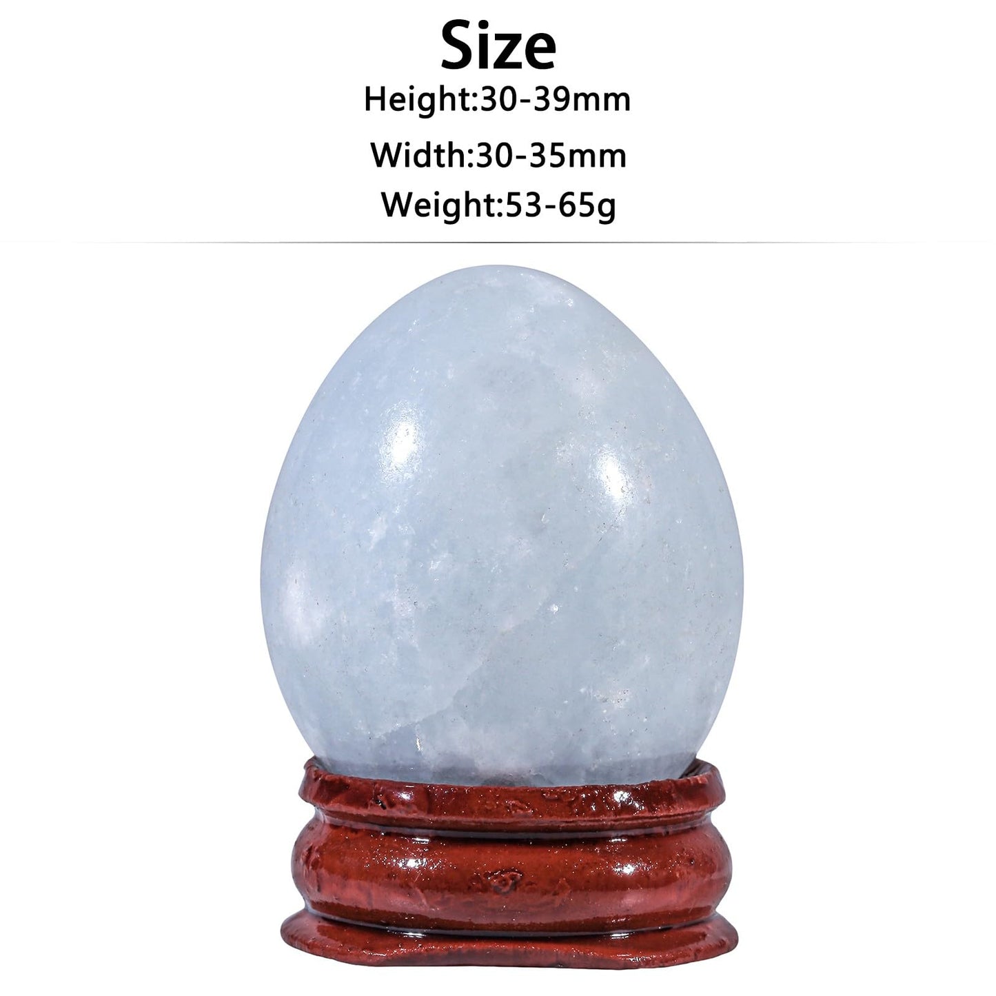 Rockcloud Natural Blue Celestite Crystal Egg Sphere with Wood Stand, Polished Stone Egg Figurine Ornament Decoration for Meditation, 30-39mm