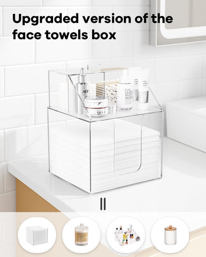 TAINESS Disposable Facial Towels Storage Box Compatible with Clean Skin Club Clean Towel XL-Cotton Pads-Swabs Upgraded Double Layer Face Towel Holder Acrylic Storage Container Valentine's Day Gifts