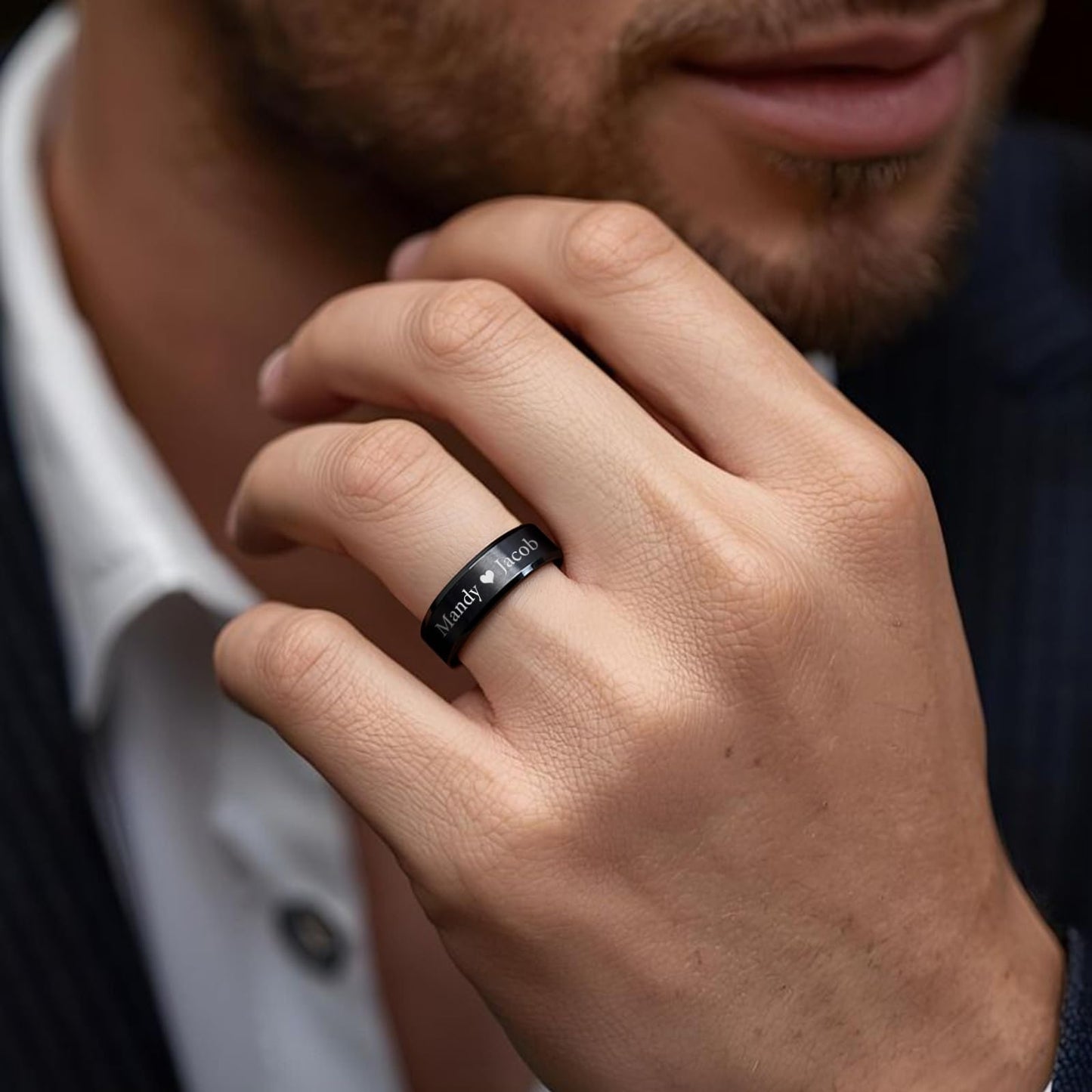VNOX Customize Jewelry-6MM Black Stainless Steel Beveled Edge Matte Brushed Finish Rings for Men Women,Size 12