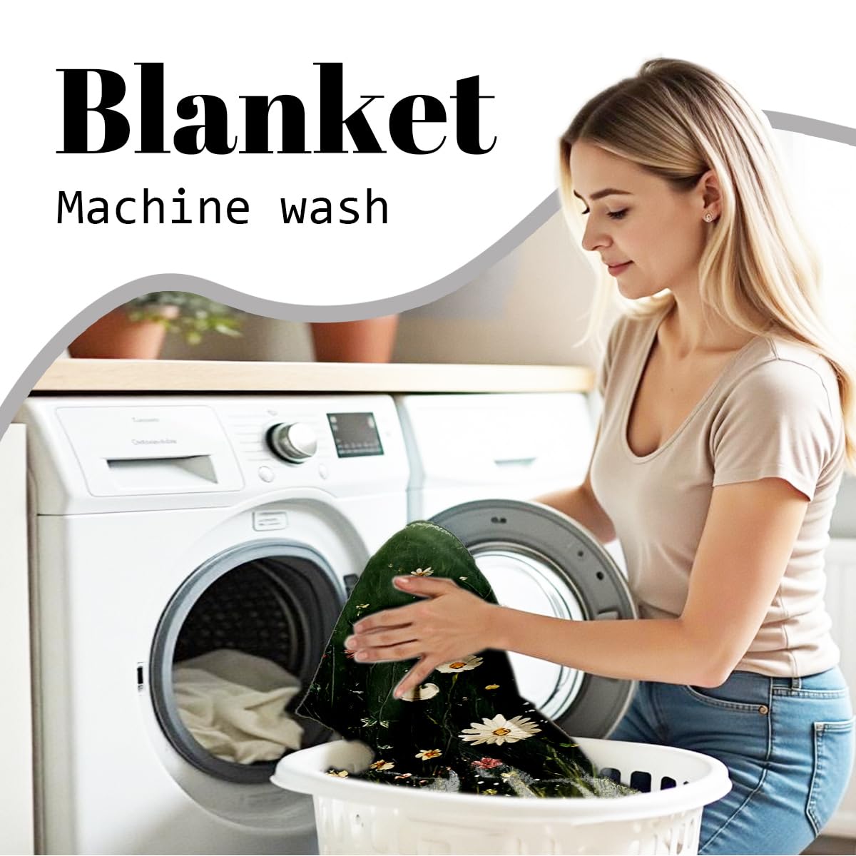 HUNXIAOJ Wildflower Print Blanket Flower Throw Blanket for Couch Bed Chair Soft Green Floral Flannel Throw Wildflower Decor Gifts (49"x59")