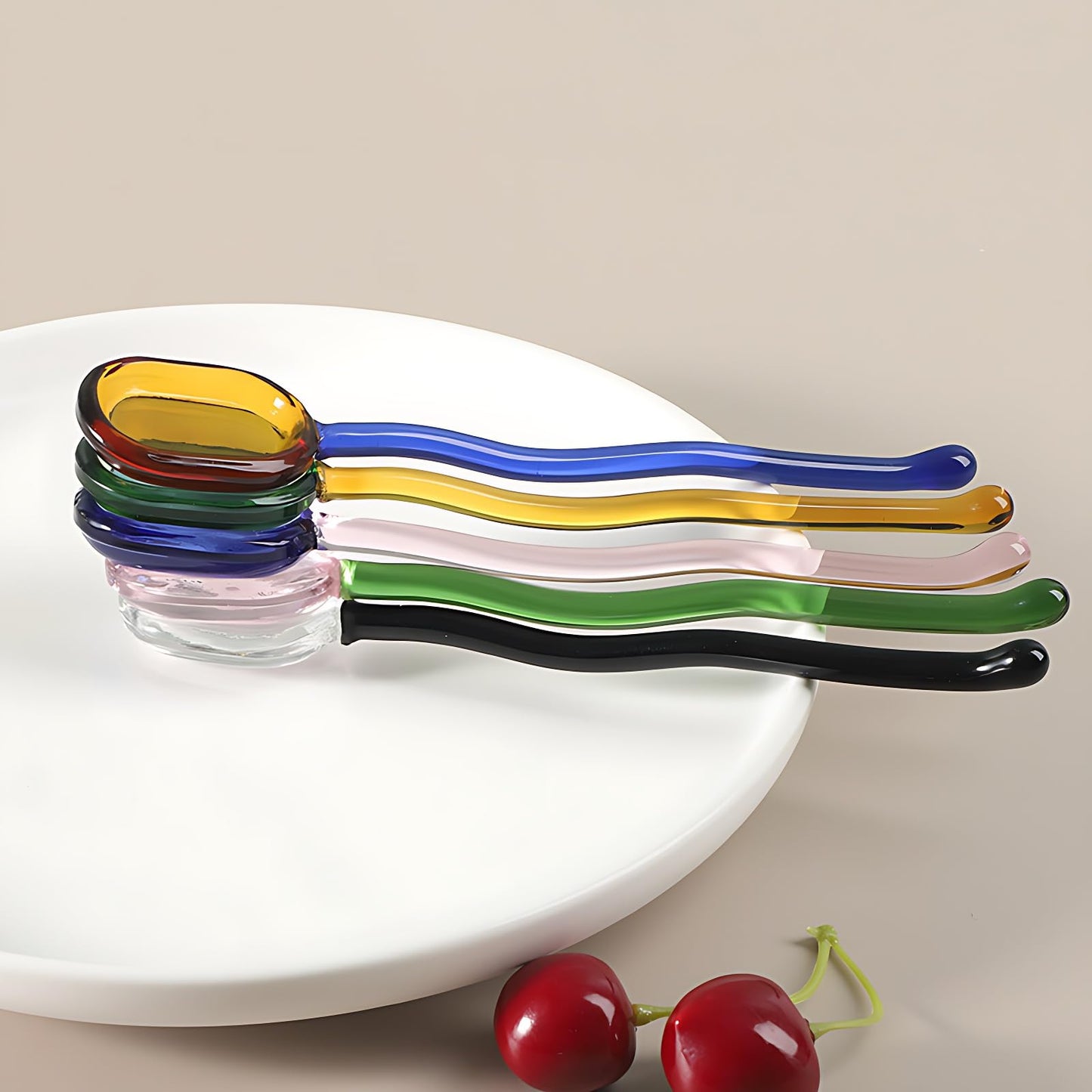 Turbokey 5 Pieces Glass Spoons - 6.1 inch Coffee Teaspoons, Heat Resistant Stirrers for Tea, Sugar, Home Bar Party (5 Color)