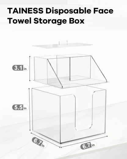 TAINESS Disposable Facial Towels Storage Box Compatible with Clean Skin Club Clean Towel XL-Cotton Pads-Swabs Upgraded Double Layer Face Towel Holder Acrylic Storage Container Valentine's Day Gifts
