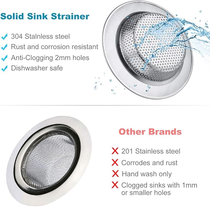 Kitchen Sink Drain Strainer 6 Pack Stainless Steel Sink Stopper, Anti-Clogging