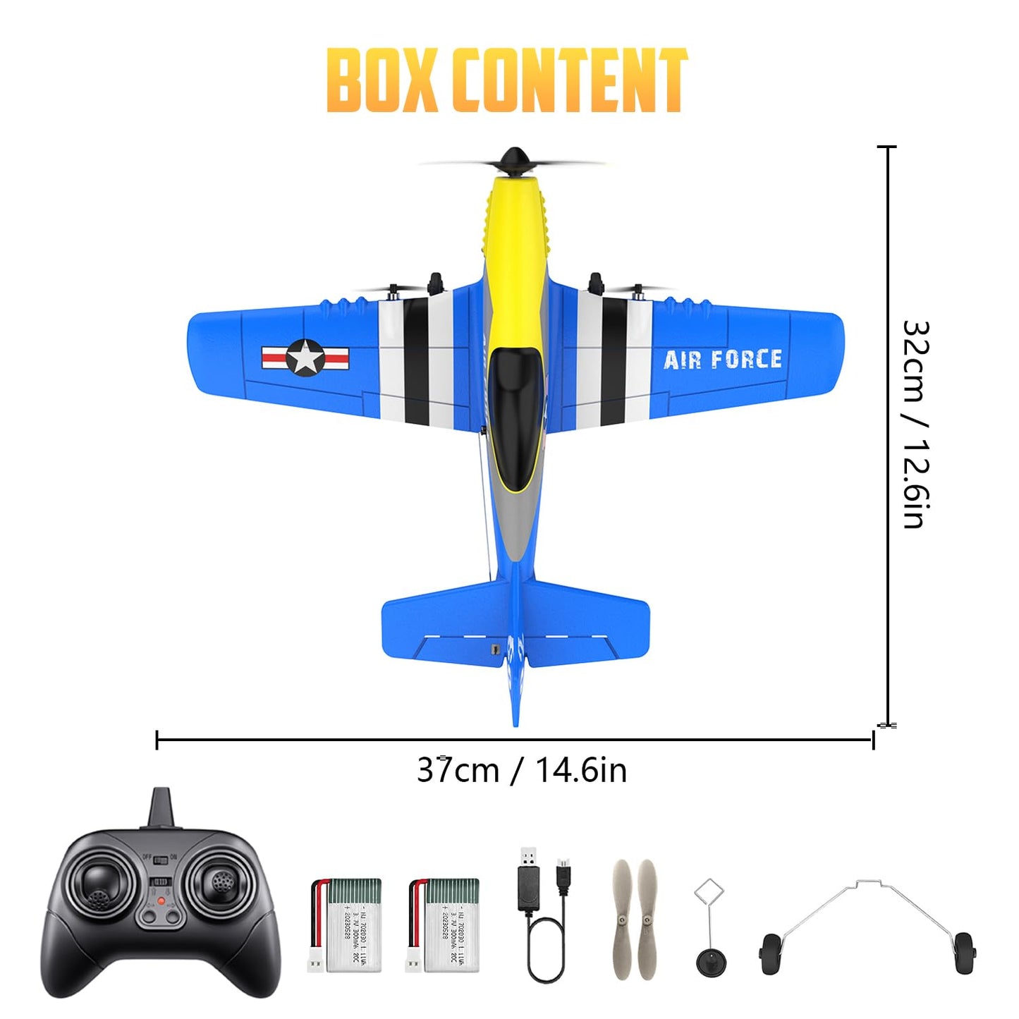 HAWK'S WORK 3 Channel RC Plane P-51D Mustang, Remote Control Airplane Ready to Fly, 2.4GHz 6-axis Gyro Stabilizer, Easy to Fly for Kids & Beginners