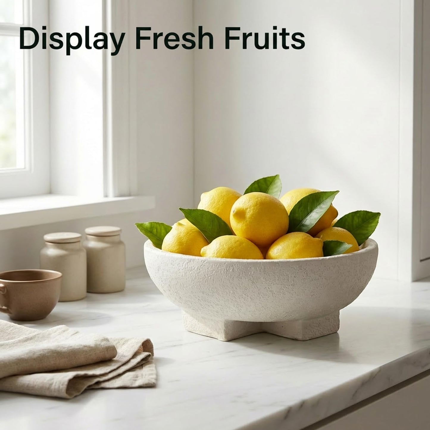 FESTGLOX Large Decorative Bowls, Beige White Decorative Fruit Bowl for Kitchen Counter, Resin Pedestal Entryway Key Bowls for Home Decor, Modern Coffee Table Bowl for Purse, Candy, Jewelry