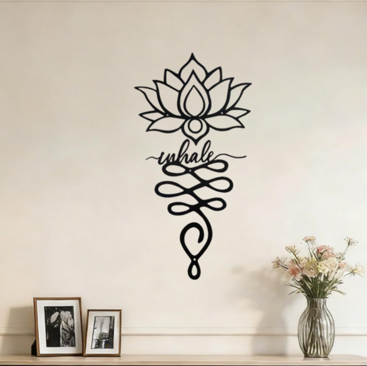 JBCHUCI Lotus Flower Wall Decor - 23.7”x12.6” Black Metal Yoga Meditation Wall Art, Boho Zen Sculpture for Home Living Room, Bedroom, Office, Spiritual Gift & Mindfulness Decor for Yoga Lovers