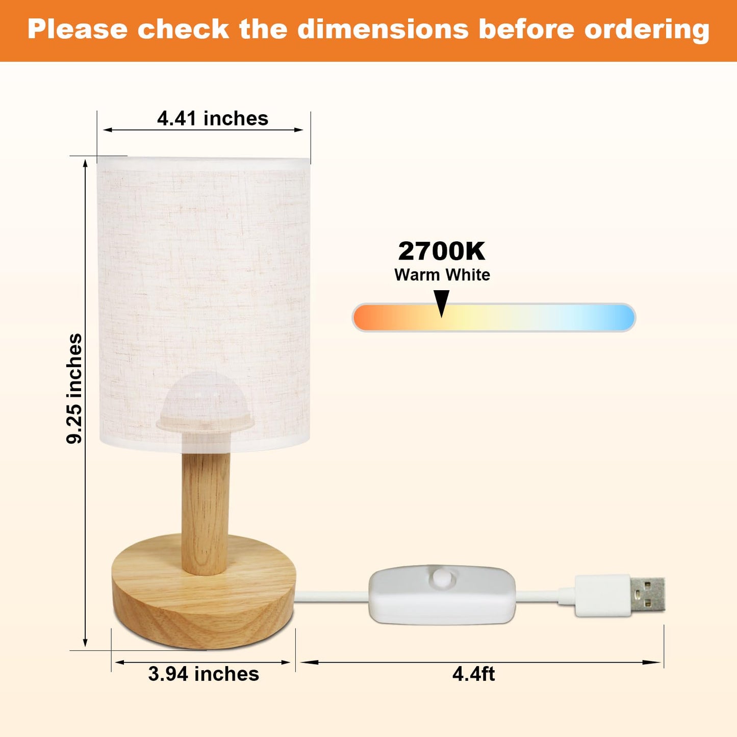 Puzipha Small Bedside Table Lamp with USB Powered, Minimalist Rustic Wood Base &Linen Shade, 2700K Warm Eye-Care Night Light, Farmhouse Boho Nightstand Lamp for Bedroom Dorm Nursery Kids Room Kitchen