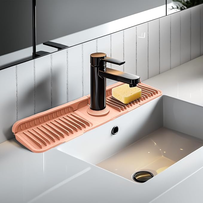 Pink 24" Button Style Faucet Drip Catcher – Silicone Faucet Mat