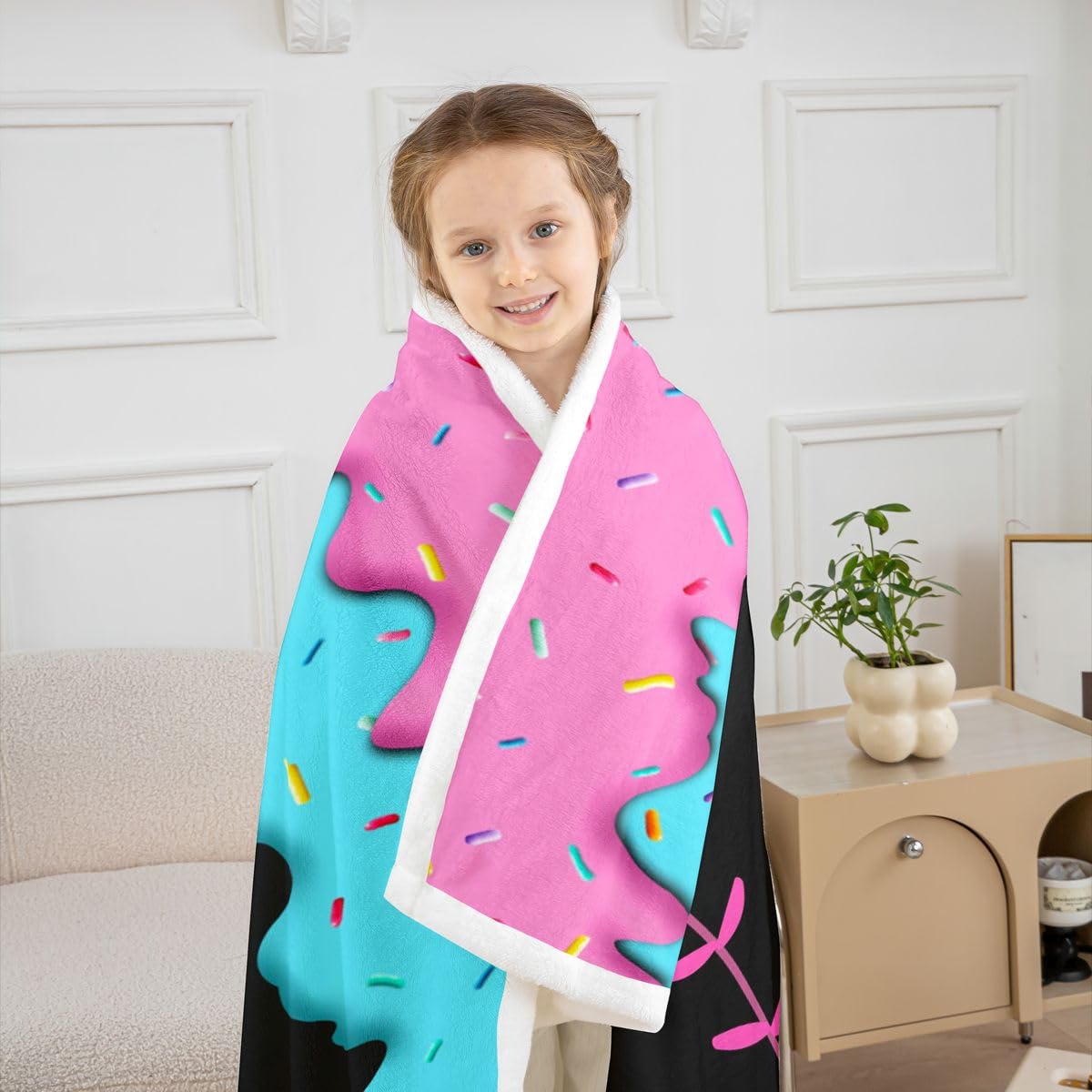 jejeloiu Ice Cream Baseball Fleece Throw Blanket Sweet Sport Hybrid Sherpa Blanket for Kids Women Men Plush Fuzzy Dessert 40"x50" Pink Blue for Bed Couch Chair Living Room Bedroom Decor