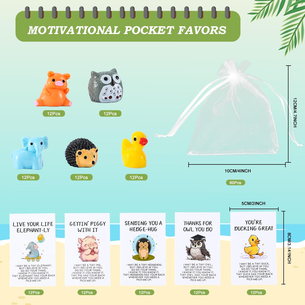 BHHQHH 60 Sets Inspirational Animal Pun Note Cards,Employee Appreciation Gifts Bulk for Coworkers Thank You Staff Gift,Funny Resin Animal Greeting Note Cards for Office Pocket Favor