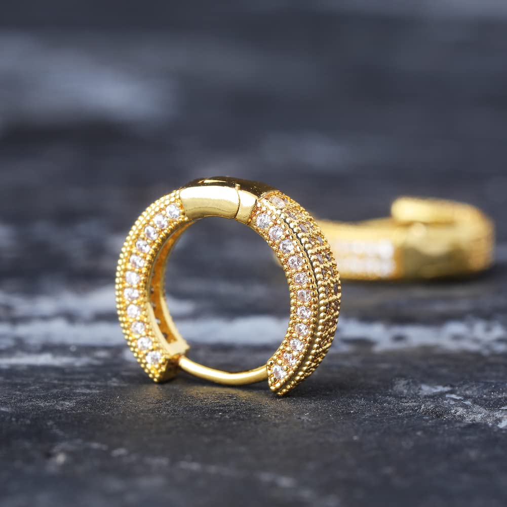 TOPGRILLZ Iced Out Hoop Earrings Cubic Zirconia Huggie Cartilage Cuff Hypoallergenic 14K Gold Plated Luxury Fashion Round Circle Earrings For Women-05Gold