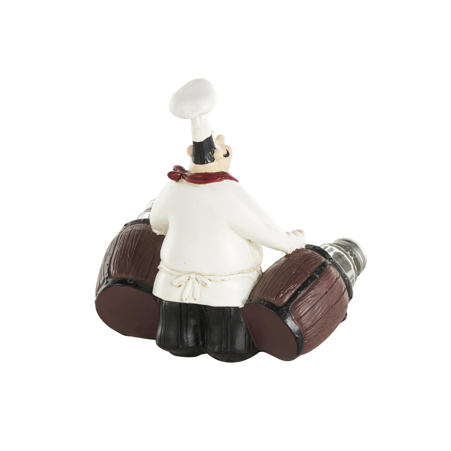 Deco 79 Polystone Chef Salt and Pepper Shaker Holder Figurine with Wood Barrel Accents, 7" x 4" x 8", White