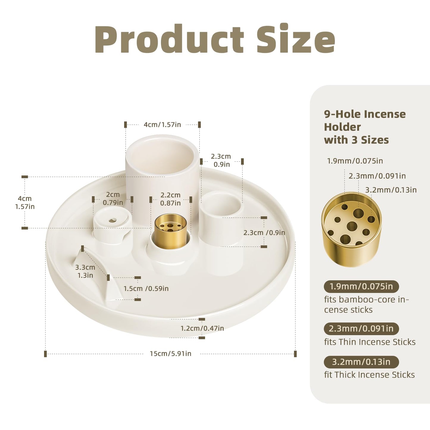 WhiteRhino Ceramic Incense Burner,6 in 1 Multifunction Incense Holder|Sage Holder for Burning|Palo Santo Holder|Candle Holder|Incense Cone Holder|Moon Shape Stand,Ash Catcher Tray for Meditation Yoga