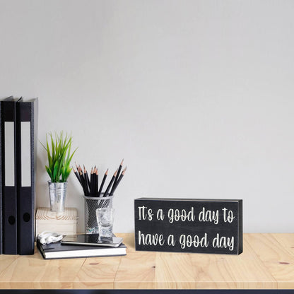 Esur Home Office Cubicle Desk Decor, Motivational Farmhouse Shelf Decorations Wooden Sign, Cute Desk Accessories for Women - It's A Good Day To Have A Good Day