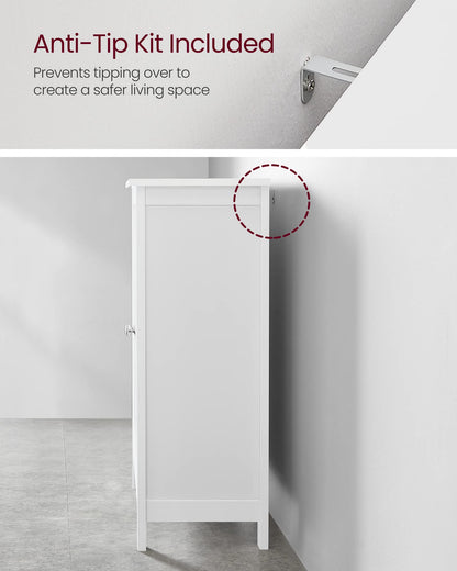 VASAGLE Freestanding Bathroom Floor Storage Cabinet, Storage Cupboard, Bathroom Storage Unit, with 2 Adjustable Shelves, 30 x 60 x 80 cm, White BCB60W