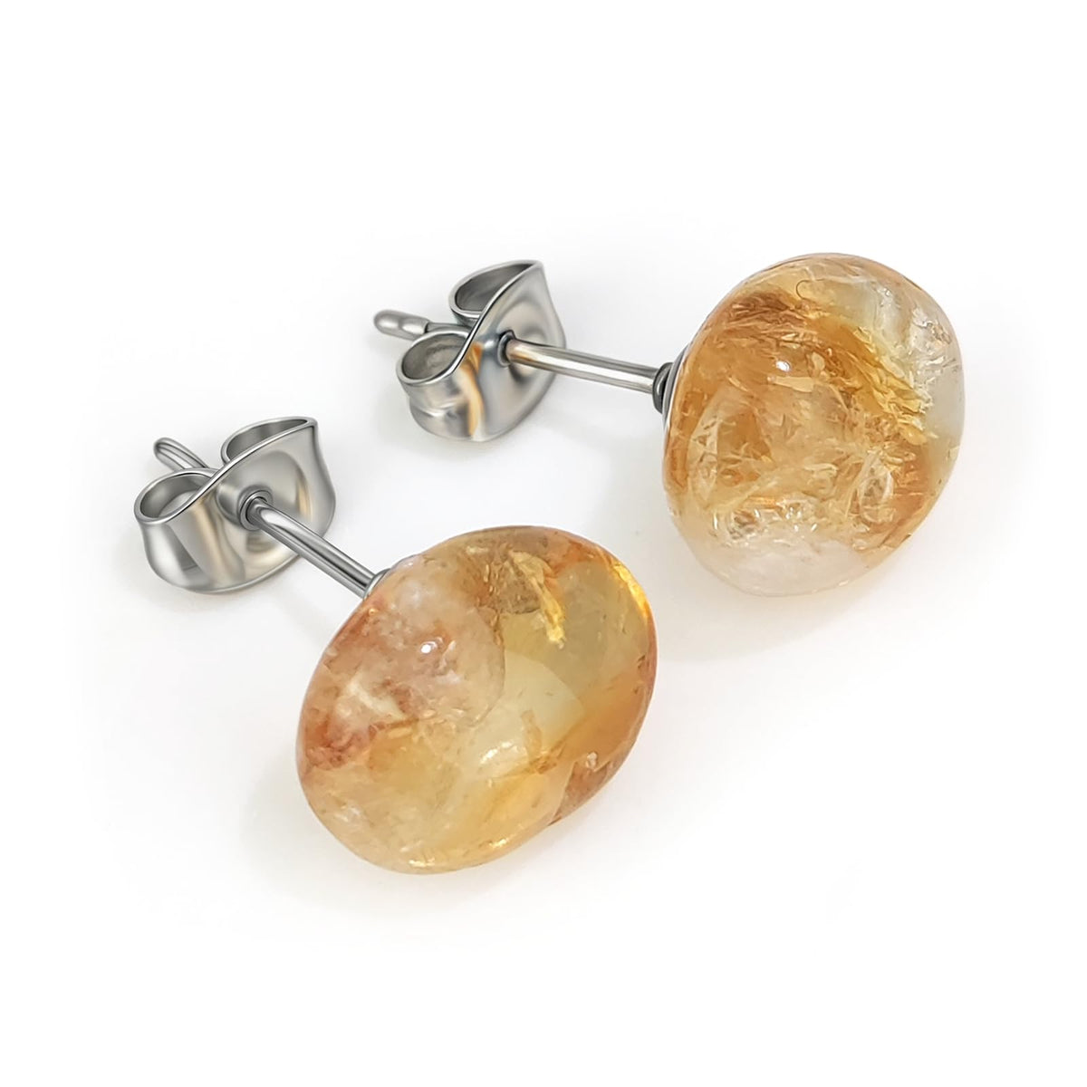 ZILENIU Citrine Earrings, Handmade Yellow Citrine Stud Earrings, Stainless Steel, Dainty November Birthstone Earrings for Women