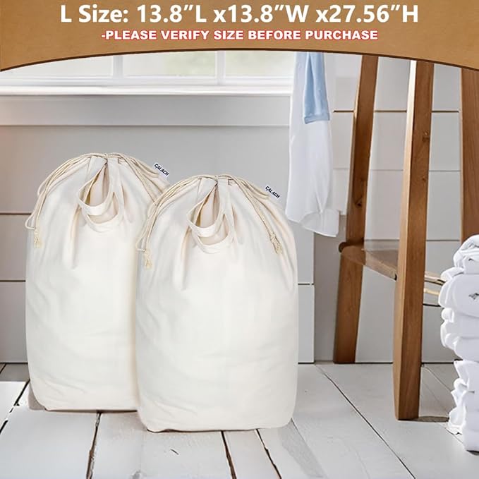 Canvas Laundry Bags with Handles & Square Base13.8"Lx13.8"Wx27.6"H, Large Heavy