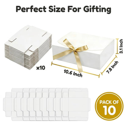 Treelement 10Pcs White Gift Boxes with Lids,10.6×7.8×3.1 Inch Bridesmaid Proposal Boxes with Ribbons and Stickers for Wedding Gifting,Birthday,Party Favors, Baby Shower,Return Gifts