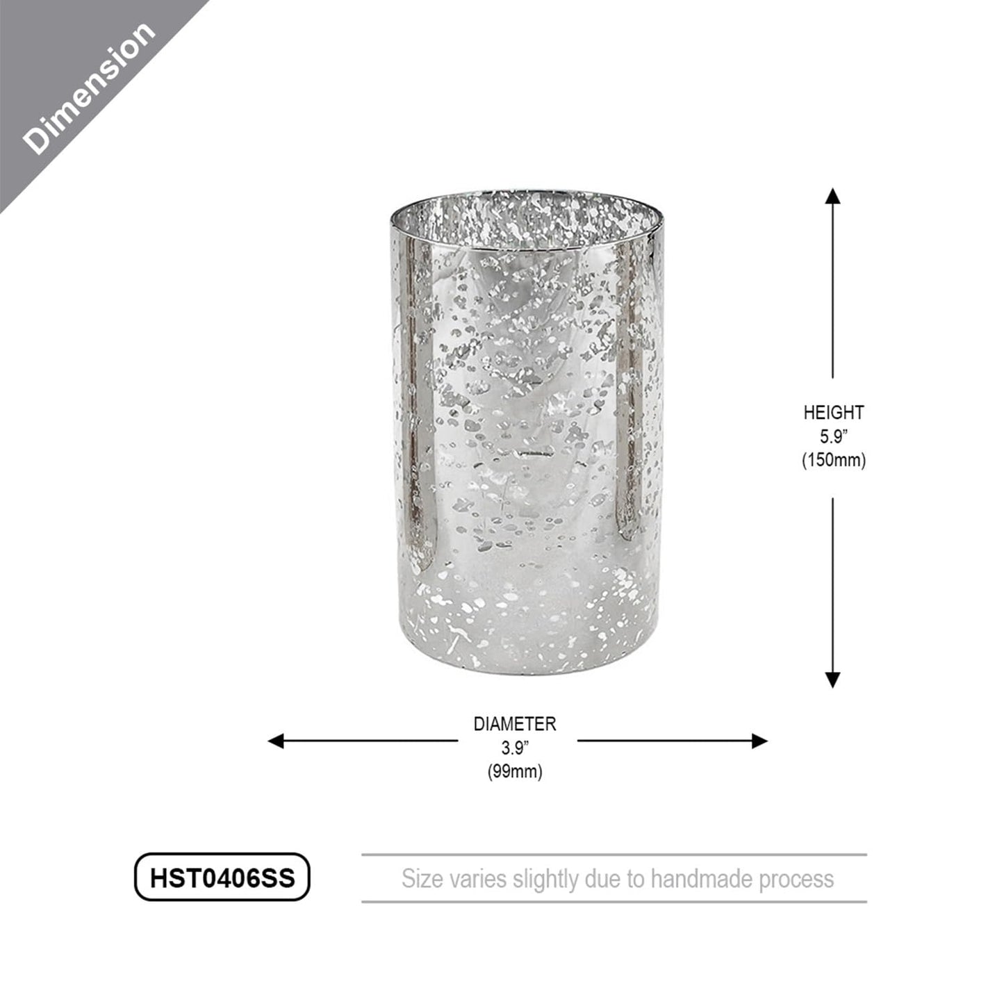 WGVI Hurricane Candle Holder Sleeve, W: 4", Ht: 6", Silver Speckled Glass Cylinder Open Both Ends, Chimney Tube Shade, 1 Piece