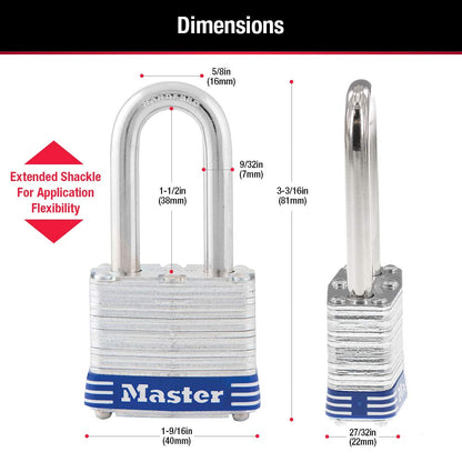 Master Lock Outdoor Padlocks, Lock Set with Keys, Keyed Alike Padlocks with Long Hardened Shackles That Resist Cutting for Gates, Sheds, Fences, 3 Pack, 3TRILF