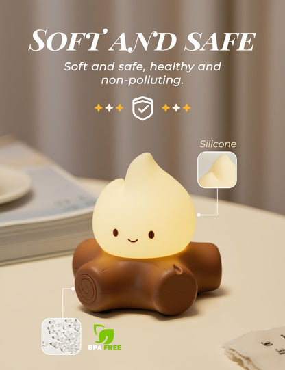 BANDIANCY Chibi Campfire Night Light, Silicone, LED Flickering Flame Lights, Dimmable, Rechargeable Bedside Nightlight, Anime Kawaii Lamp Décor