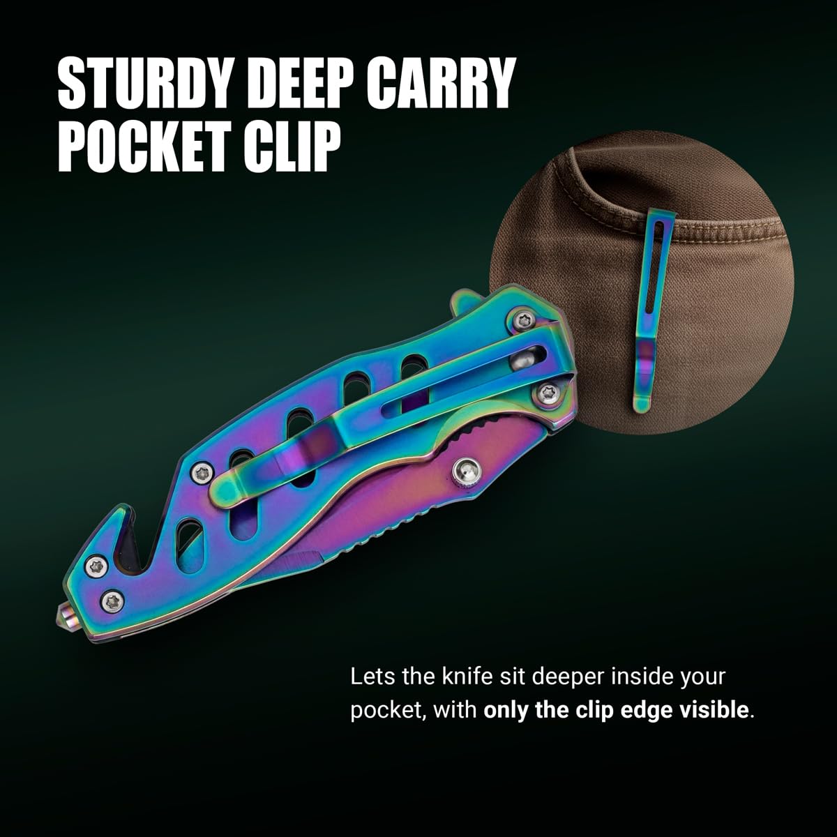 Legal Rainbow Pocket Knife with Glass Breaker Seatbelt Cutter - 2.68 Inch Sharp Serrated Blade - Cute Small Folding Womens Knives for Self Defense EDC Camping - Birthday Gifts for Women - 6655 R