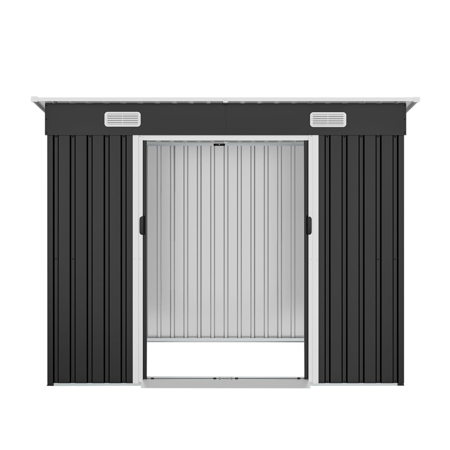 8x4 FT Galvanized Steel Outdoor Storage Shed with Sliding Lockable Double Doors, Sloped Roof, Ventilation Vents, Anchor Kit, Floorless Metal Garden Storage Building for Tools, Bicycles,Lawn Equipment