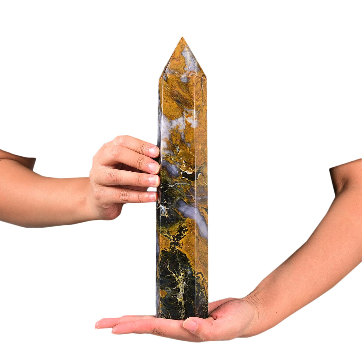 JIC Gem Extra Large 6 Faceted Pietersite Healing Crystal Obelisk Tower Points Quartz Crystals Tower Wand Decor Reiki Chakra Meditation 3.5-4.0 Lbs