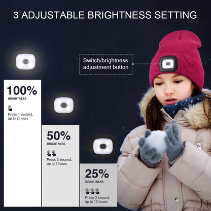 YunTuo Beanie with The Light for Kids, Unisex USB Rechargeable Headlamp Hat Winter Knitted Night Lighted Cap Flashlight, Gifts for Kids Boys Girls (Grey)