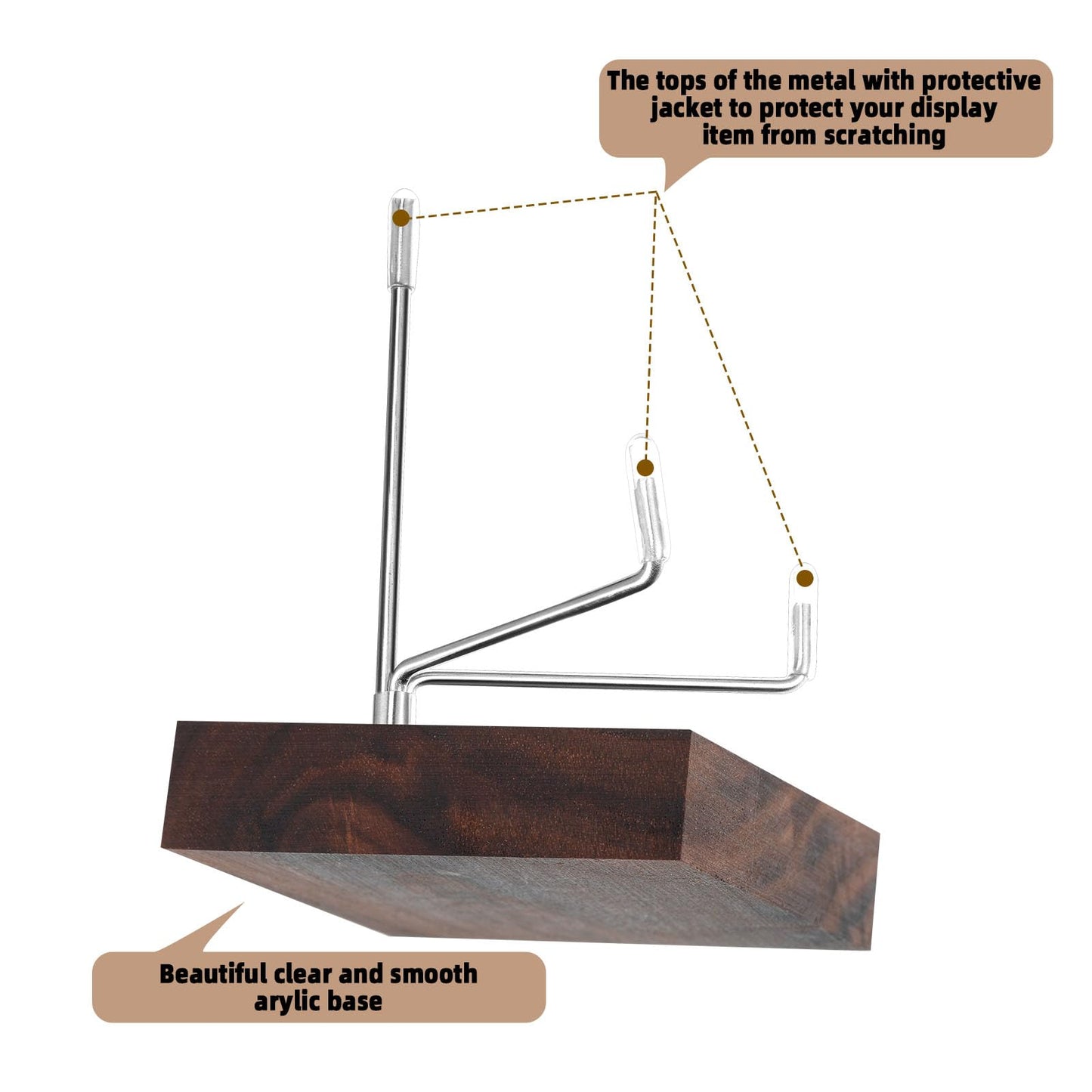 Wenqik 4 Pcs Crystal Display Stand Rock Display Stand Adjustable Metal Arms with Wooden Base Geodes Rock Agate Mineral Easel Holder for Collectibles(1.97 x 1.97 x 3.15 Inch,Silver)