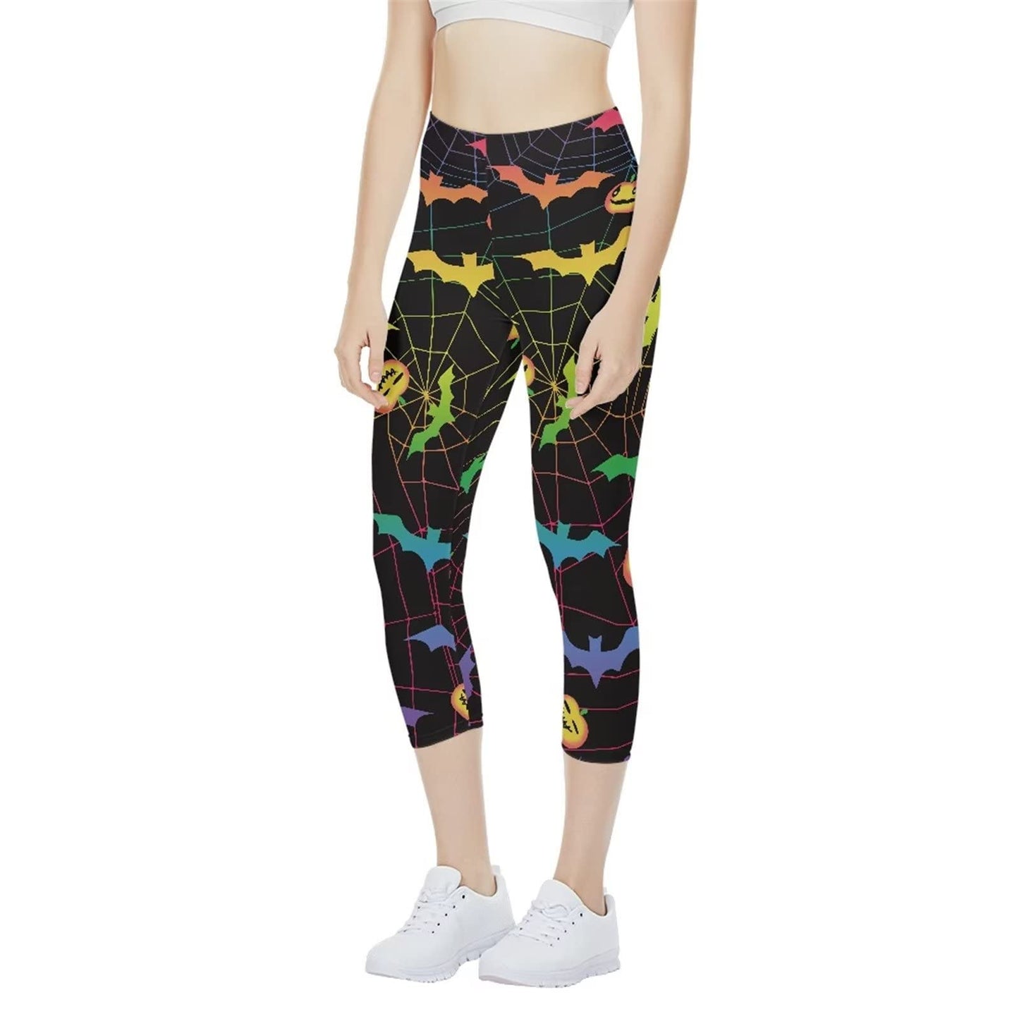 AFPANQZ Women's Yoga Legging Summer Soft Athletic Yoga Pants Halloween Pumpkin Bat Leggings Tight Sportpant Seamless Compression Leggings High Waist Leggings Halloween Party Costumes