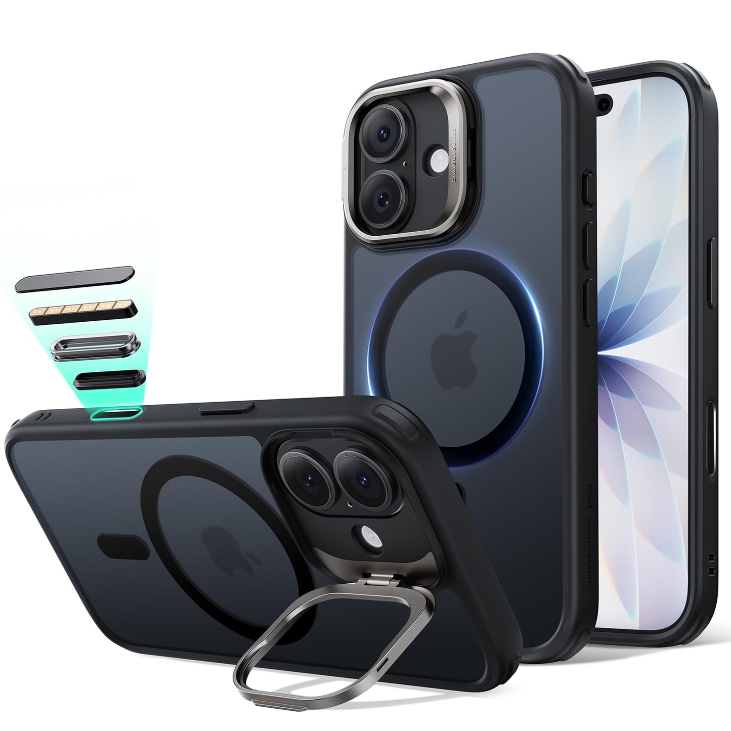 ESR Silicone Case for iPhone 17, Built-in Camera Stash Stand Compatible with MagSafe, Military-Grade Drop Protection Magnetic Phone Case for iPhone 17, Cloud Series, Rosy Pink
