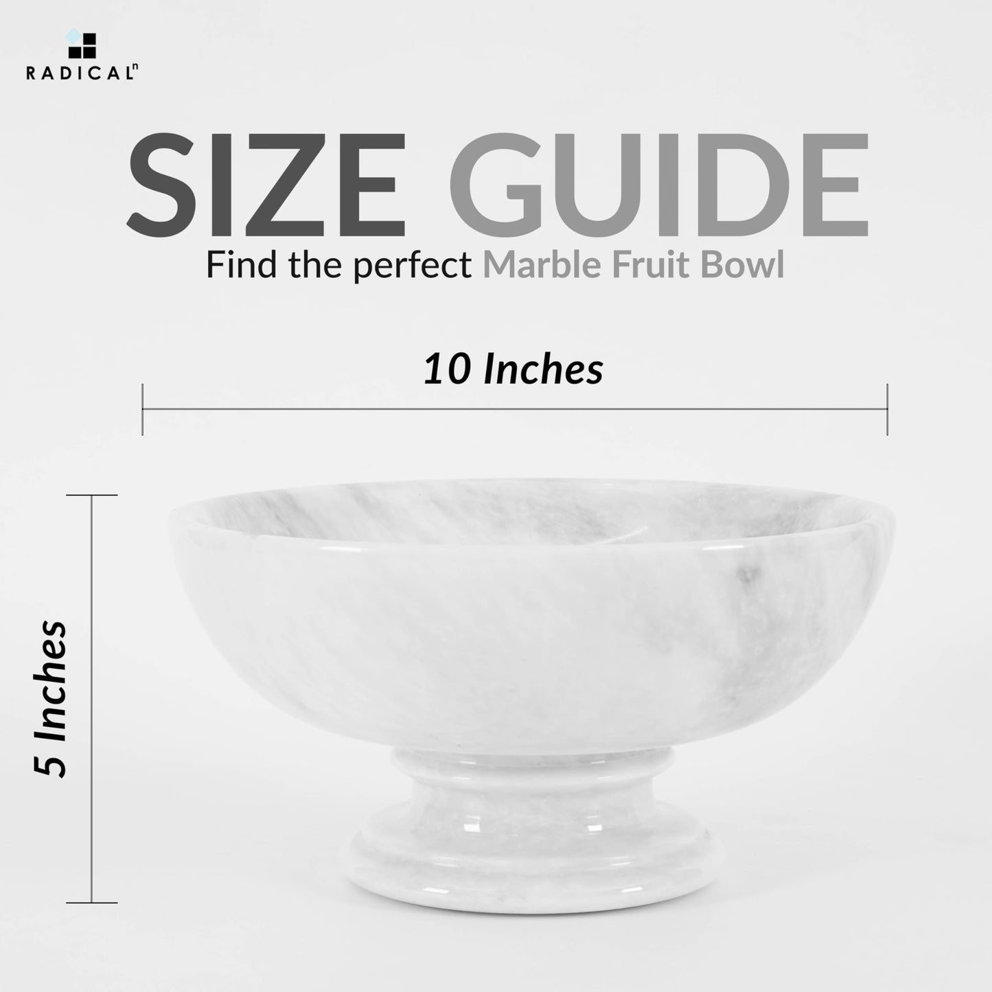 Radicaln Marble Fruit Bowl For Kitchen Counter 10" Inches White Handmade Candy Bowl For Entryway Table, Ideal Decorative Bowl, Serving Bowl and Fruit Holder For Dining Table Centerpiece