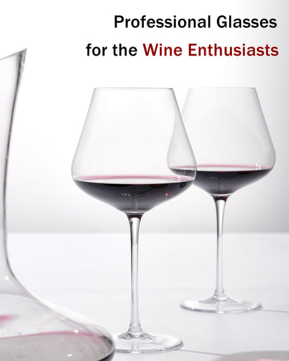 JBHO Hand Blown Italian Style Crystal Burgundy Wine Glasses - Lead-Free Premium Crystal Clear Glass - Set of 2-21 Ounce - Gift-Box for any Occasion