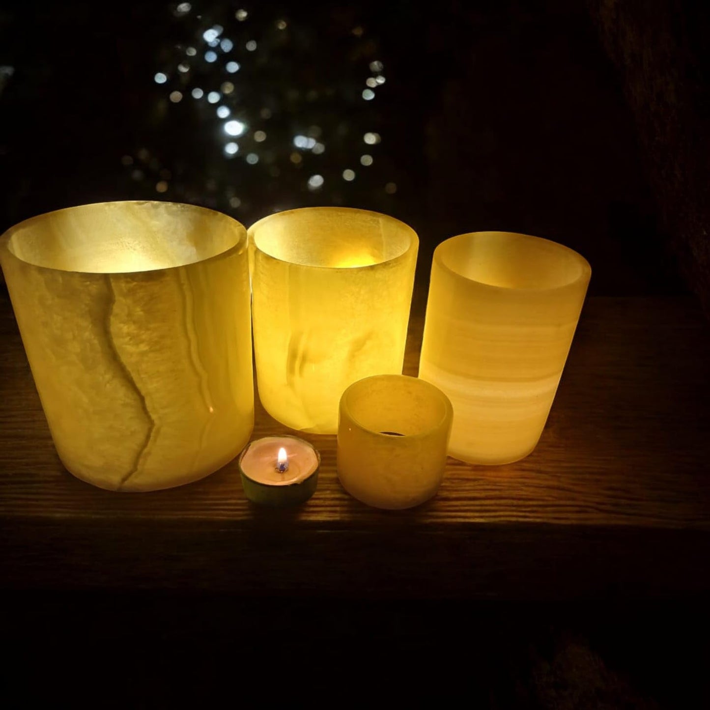 Alabaster Candle Holder Egyptian Handmade – Luxurious Tealight Holder with Soft Glow – Natural Stone for Home, Spa & Meditation – Décor Piece, Relaxing Ambience Multiple Sizes.(Small)