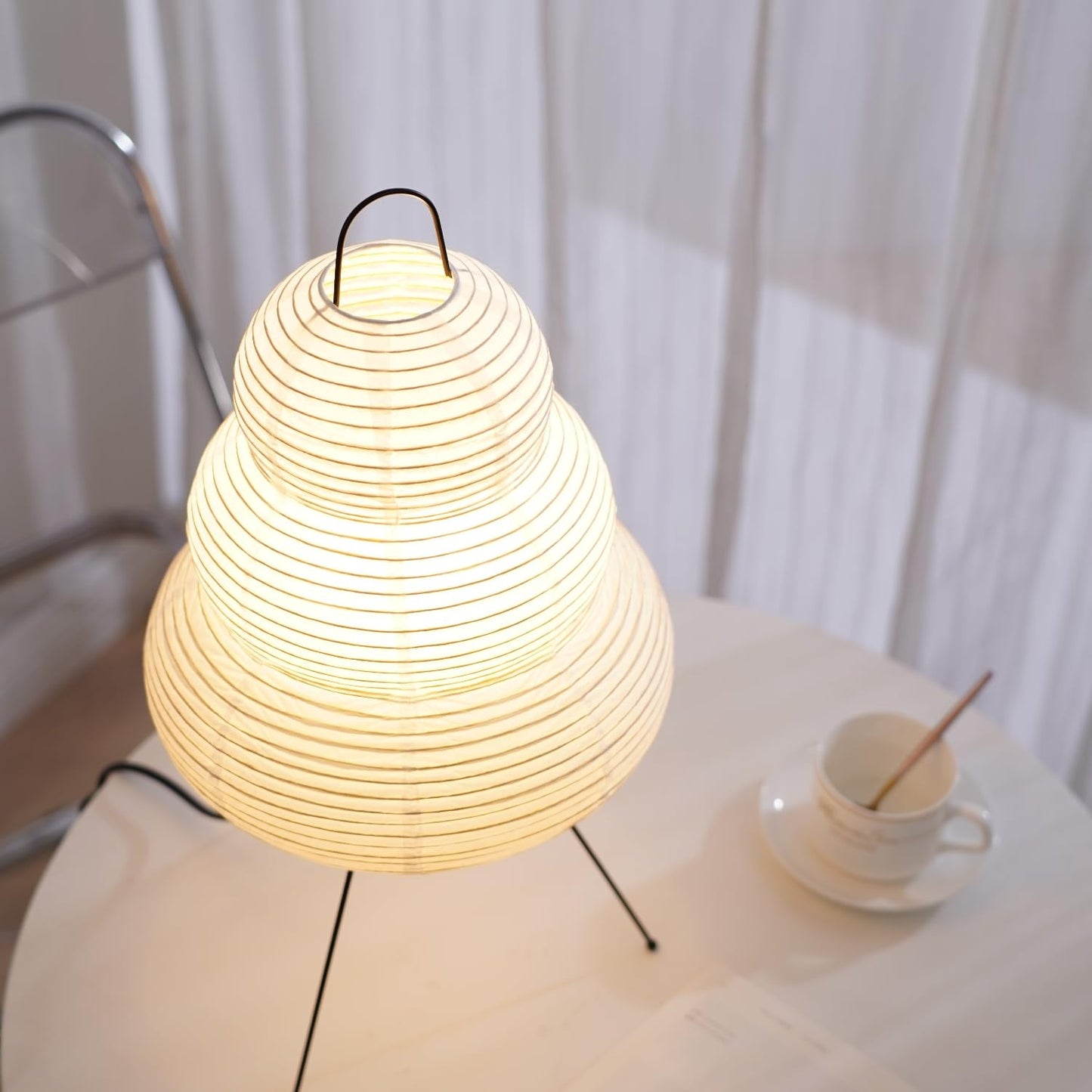 Inblissy Japanese Noguchi Inspired Table Lamp Zen Rice Paper Lantern with Warm Light for Bedroom Living Room or Office Modern Japandi Decor(Segment)