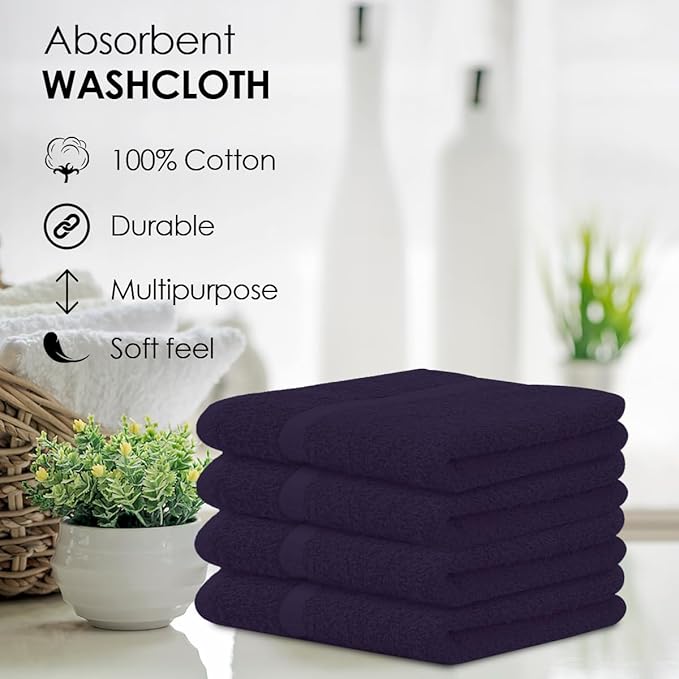 Avalon Towels Cotton Washcloths – Size 12x12 Inches, 100% Ring Spun Cotton
