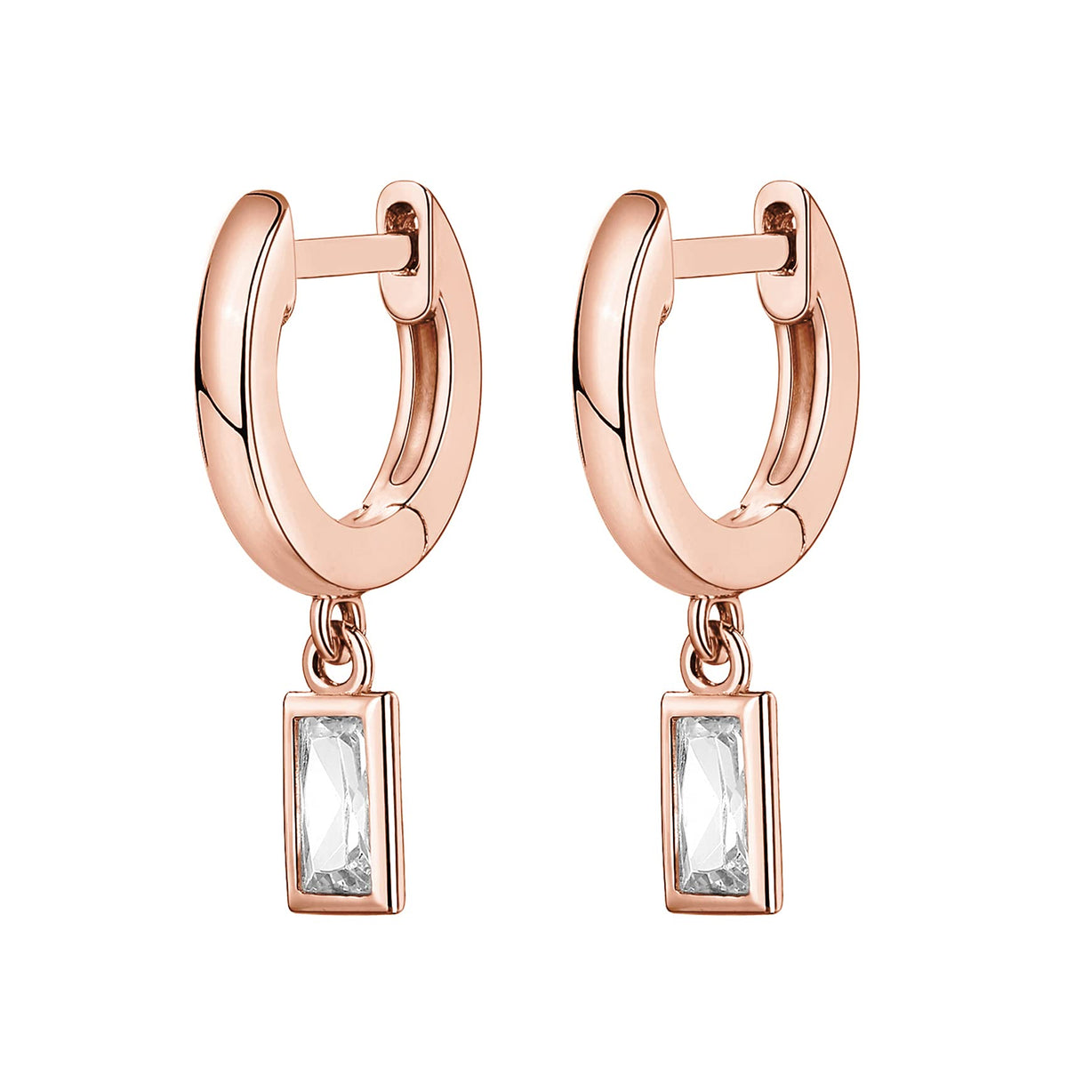 PAVOI 14K Gold Plated S925 Sterling Silver Post Drop/Dangle Huggie Earrings for Women | Dainty Earrings (Baguette, Rose-Gold-Plated)