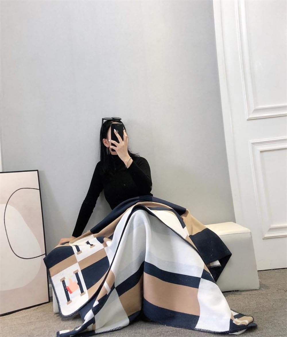Fcteap h Blanket Soft Fleece Sofa Throw Blanket for Women Couch Bed Plush Wool Stitch Flannel Cozy Large Comfy Quilt Aesthetic New Home Living Dorm Bedroom Decor Travel Essentials Gifts (Navy)