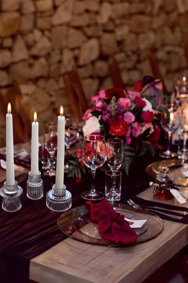 Vixdonos Glass Candlestick Holders Tealight Candle Holders for Table Centerpieces, Wedding Decor and Dinner Party (6 Pcs, Clear)