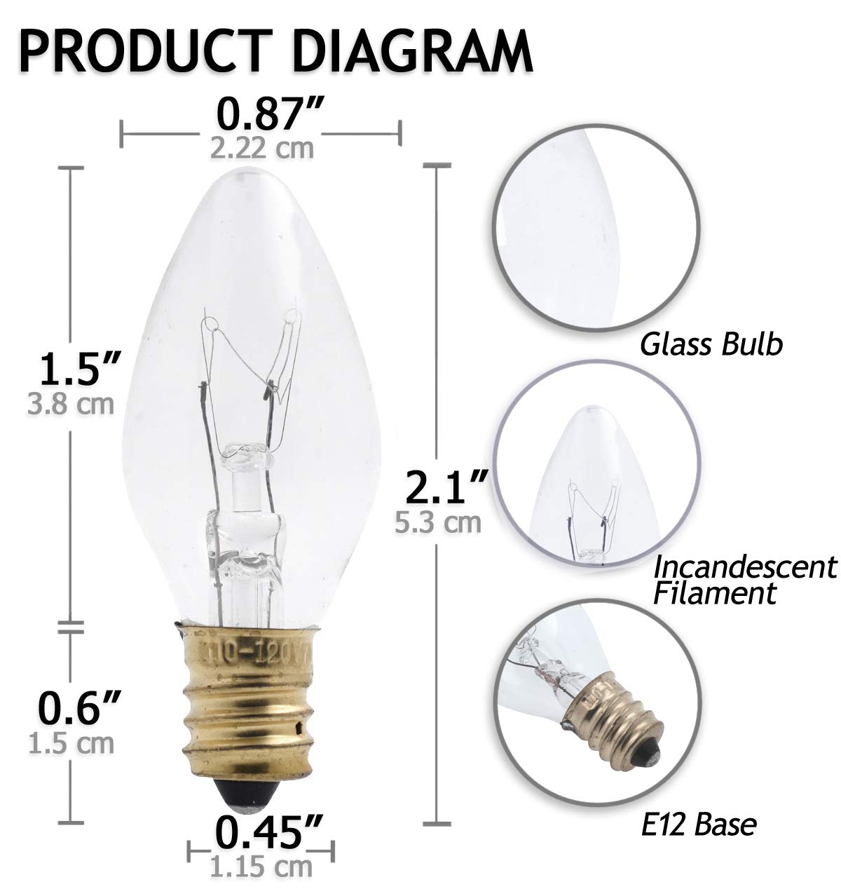 Mandala Crafts 7W 120v Dimmable Himalayan Salt Lamp Bulbs - 12 C7 Bulbs E12 Small Bulbs for Christmas Village Light Bulbs Inflatable Light Bulb Replacement