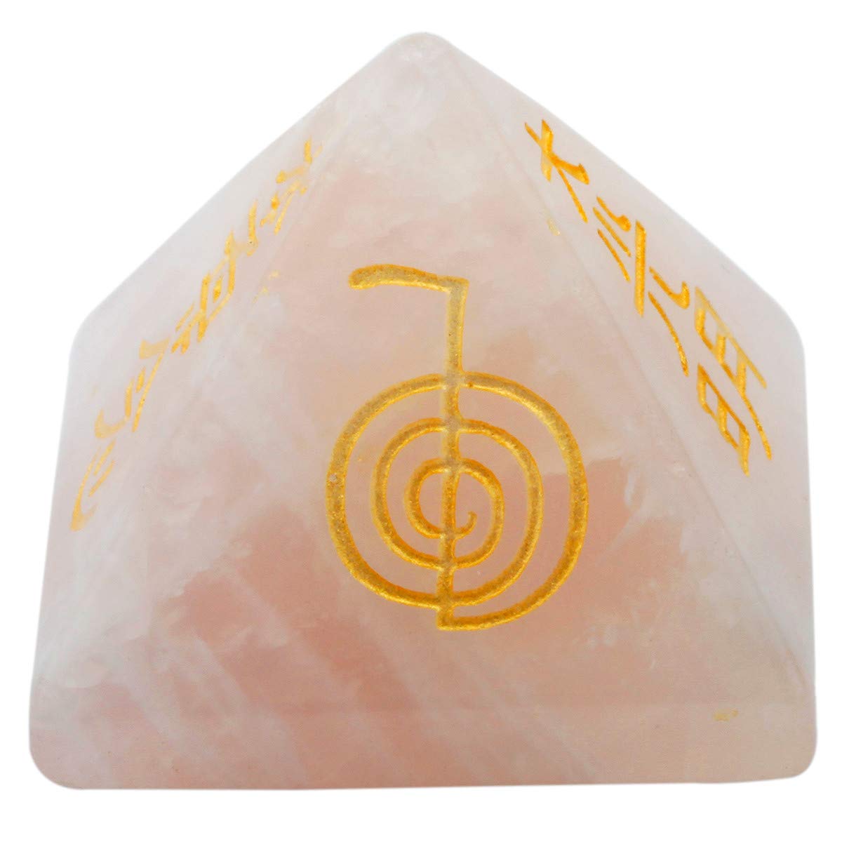 mookaitedecor Rose Quartz Crystal Pyramid Stone with Engraved Chakra Symbol, Healing Crystals Energy Generator for Reiki Meditation Divination Decoration