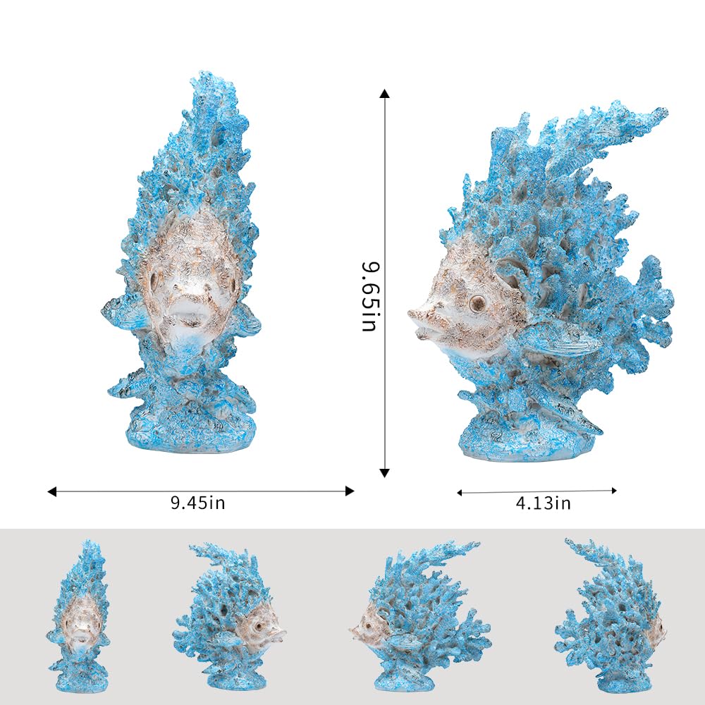 SUYNYBHF Coral Fish Figurines Beach Coastal Coral Reef Decor 9.6-inch Resin Statue Angel Fish Home Office Desktop Sculpture Bathroom Decoration Mom Gift Ornament Gift(Blue) (Blue Coral Fish)
