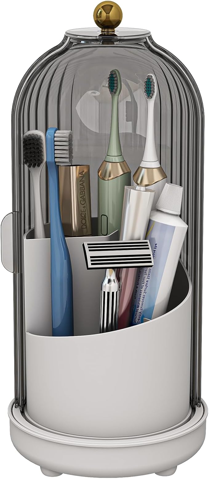 Toothbrush Holders with Cover, Drainage Rotating Electric Toothbrush Organizer