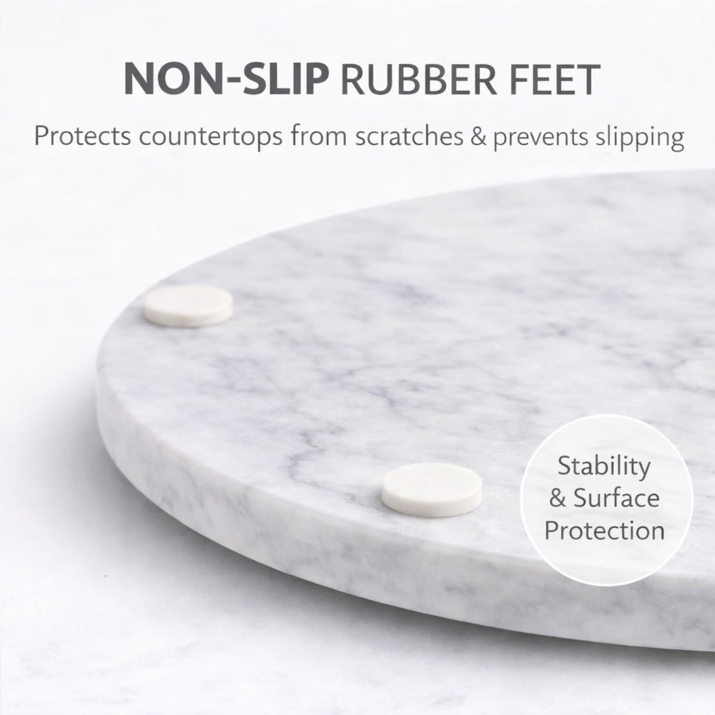 KC KULLICRAFT 11-Inch Round Marble Cheese Board – Solid White Natural Stone Cutting Board & Charcuterie Serving Tray with Non-Slip Feet, 0.5” Thick, Easy to Clean.